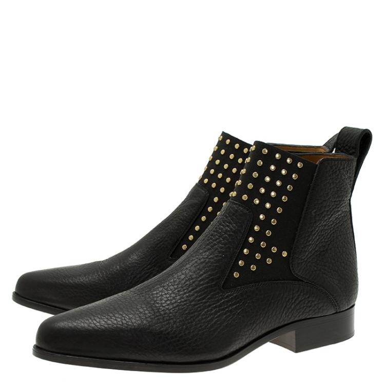 Pre Owned Chloe Black Leather Studded Boots Size 40 