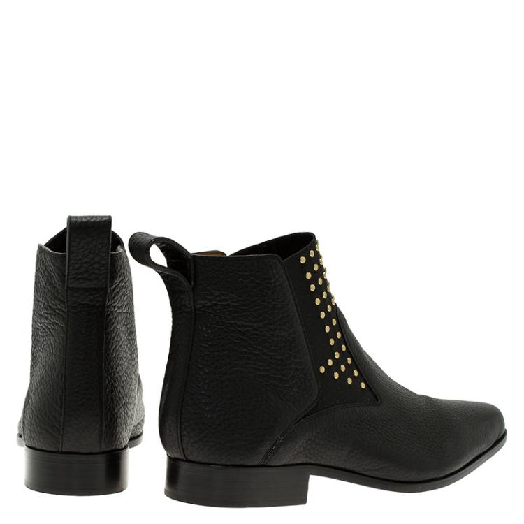 Pre Owned Chloe Black Leather Studded Boots Size 40 
