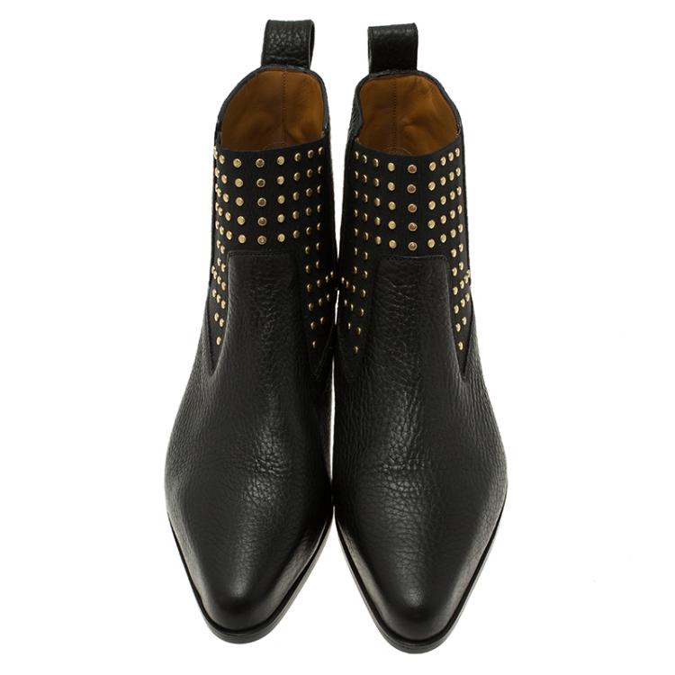 Pre Owned Chloe Black Leather Studded Boots Size 40 