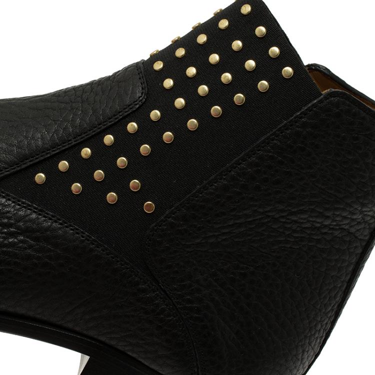 Pre Owned Chloe Black Leather Studded Boots Size 40 