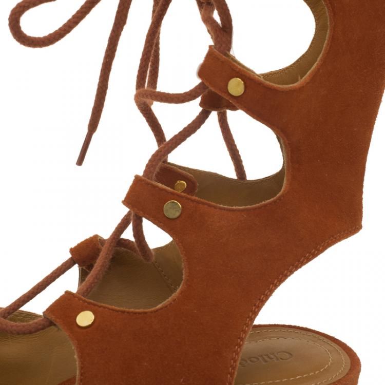Pre Owned Chloe Brown Suede Gladiator Sandals Size 37.5