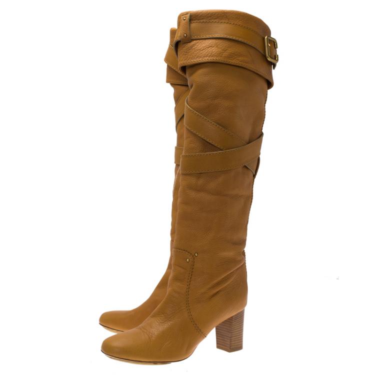 Pre Owned Chloe Brown Leather Paddington Buckle Boots Size 41