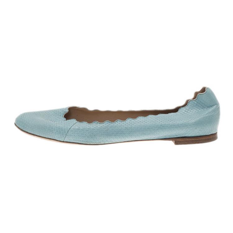Pre Owned Chloe Blue Lauren Python Embossed Ballet Flats Size 38.5