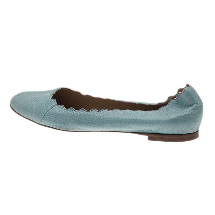 Pre Owned Chloe Blue Lauren Python Embossed Ballet Flats Size 38.5