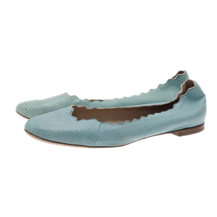 Pre Owned Chloe Blue Lauren Python Embossed Ballet Flats Size 38.5