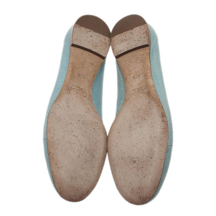 Pre Owned Chloe Blue Lauren Python Embossed Ballet Flats Size 38.5
