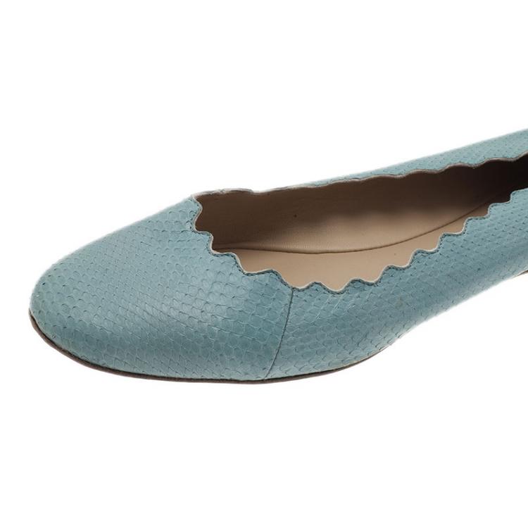 Pre Owned Chloe Blue Lauren Python Embossed Ballet Flats Size 38.5