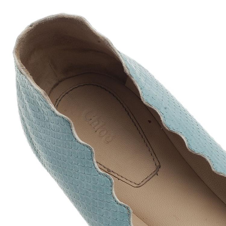 Pre Owned Chloe Blue Lauren Python Embossed Ballet Flats Size 38.5