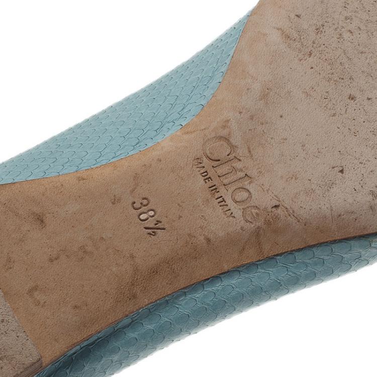 Pre Owned Chloe Blue Lauren Python Embossed Ballet Flats Size 38.5