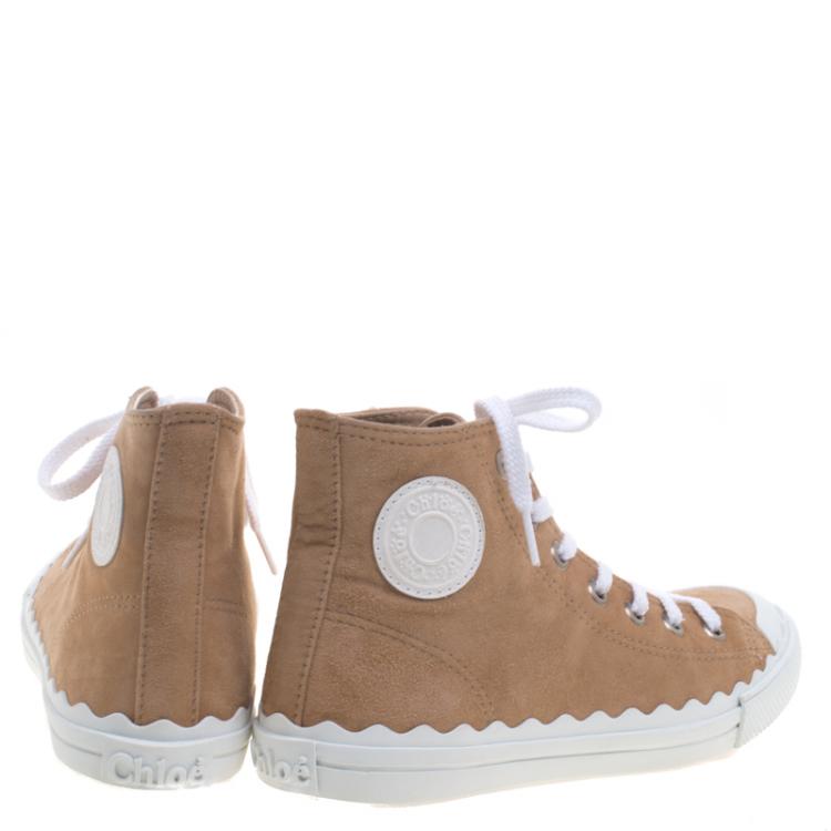 Pre Owned Chloe Beige Suede Scallop Detail High Top Sneakers Size 39