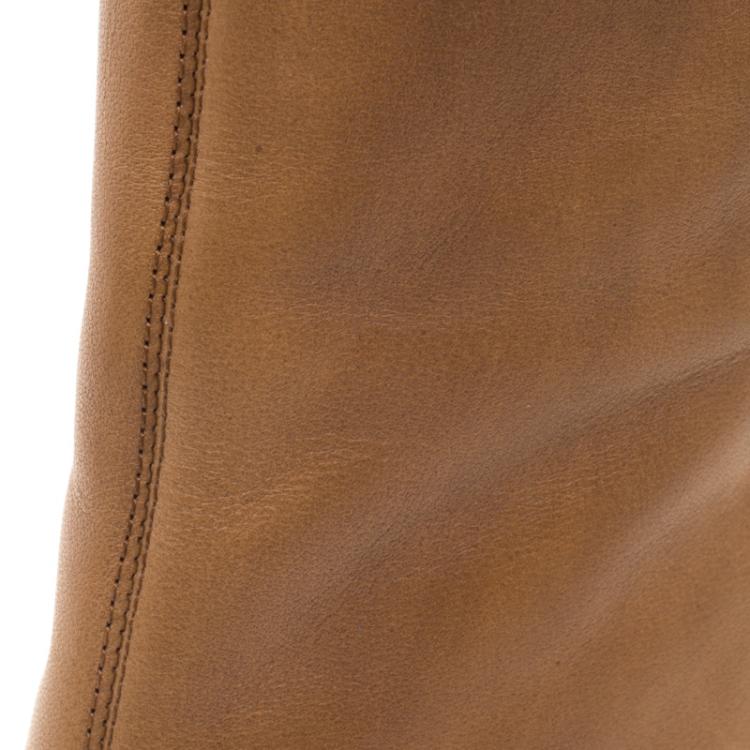 Pre Owned Chloe Brown Leather Block Heel Ankle Boots Size 40