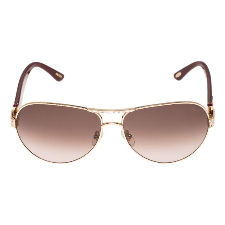 Pre Owned Chopard Gold and Burgundy SCH866S Aviators