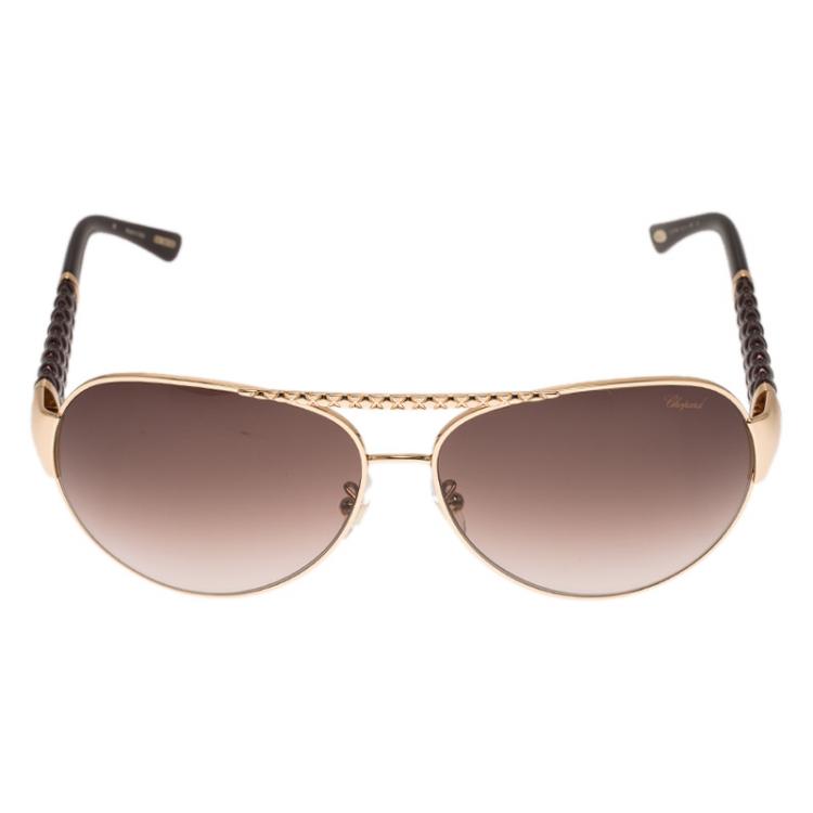 Pre Owned Chopard Gold and Brown SCH994 Aviators