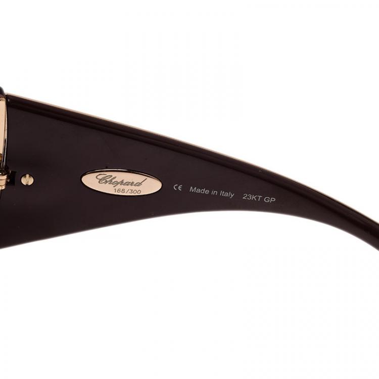 Pre Owned Chopard Gold Monogram SCH632 Shield Sunglasses