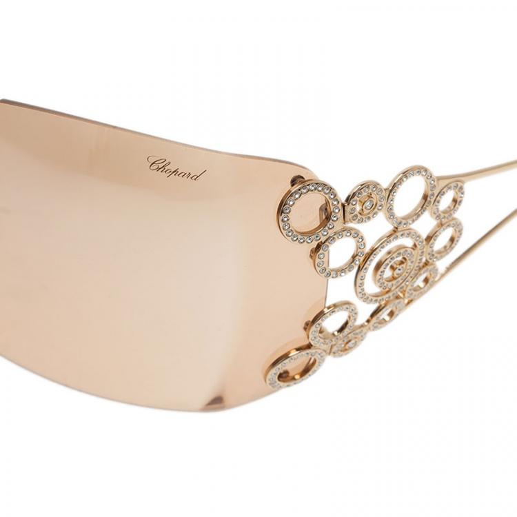 Pre Owned Chopard Maroon Gold Plated SCH 692S Shield Sunglasses