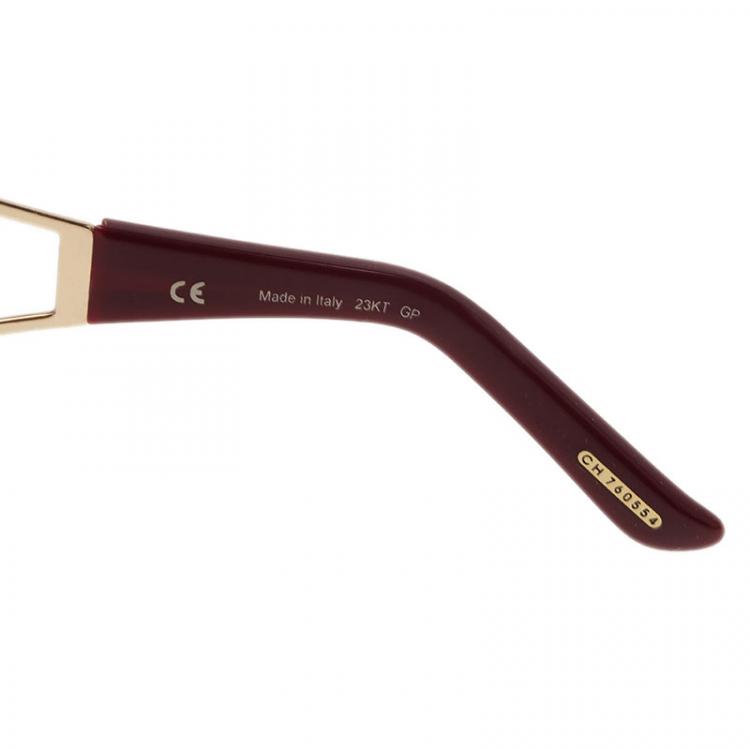 Pre Owned Chopard Maroon Gold Plated SCH 692S Shield Sunglasses