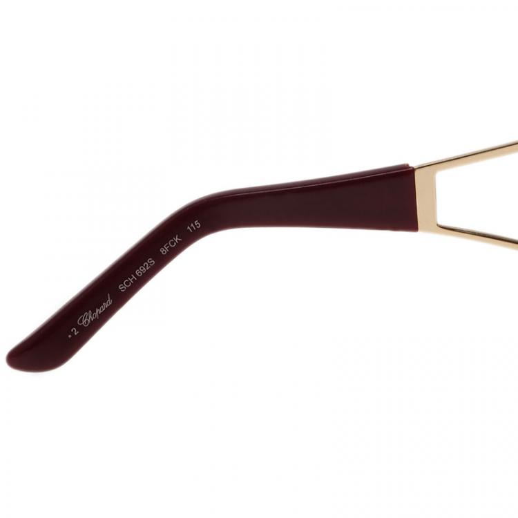 Pre Owned Chopard Maroon Gold Plated SCH 692S Shield Sunglasses