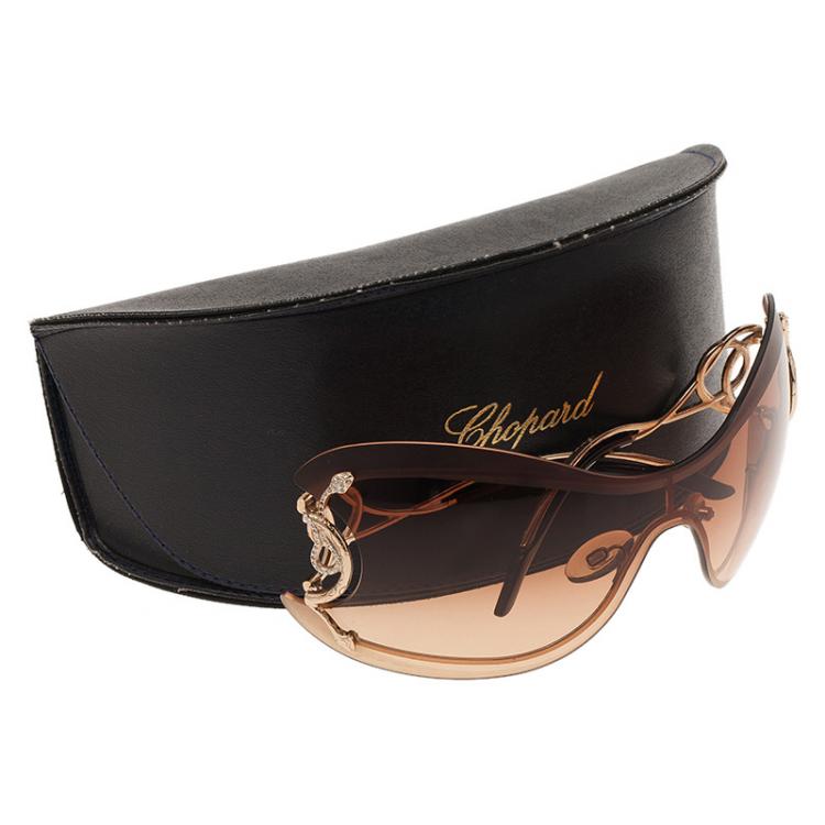 Pre Owned Chopard Brown Shield Cinco 223S Sunglasses