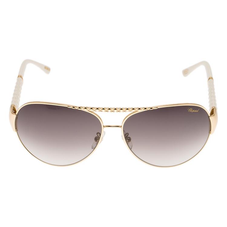 Pre Owned Chopard White and Gold SCH994 Aviators
