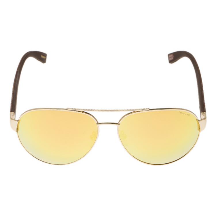 Pre Owned Chopard Rose Gold Tone SCH B35V Brown Leather Aviators