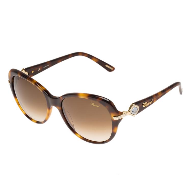Pre Owned Chopard Brown SCH 130S Jewel Embellished Frame Sunglasses