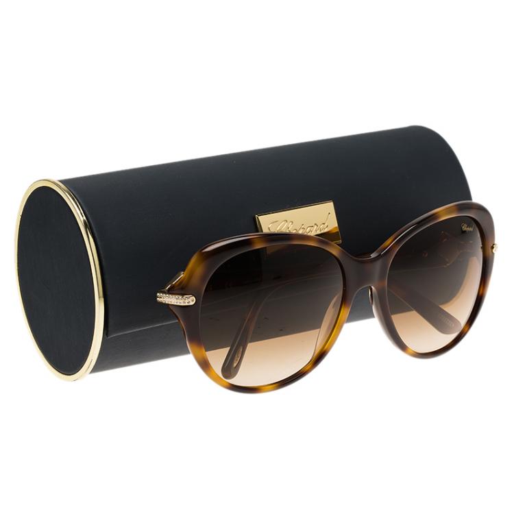 Pre Owned Chopard Brown SCH 130S Jewel Embellished Frame Sunglasses