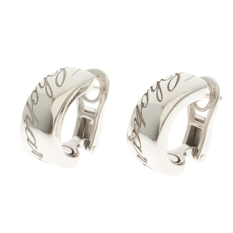 Pre Owned Chopard Chopardissimo 18k White Gold Clip On Huggie Earrings