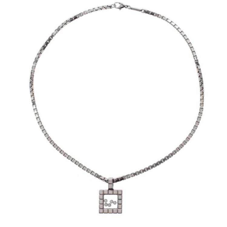 Pre Owned Chopard Ice Cube 5 Diamonds White Gold Pendant Necklace