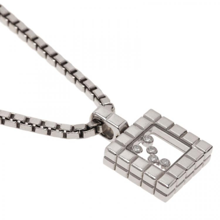 Pre Owned Chopard Ice Cube 5 Diamonds White Gold Pendant Necklace