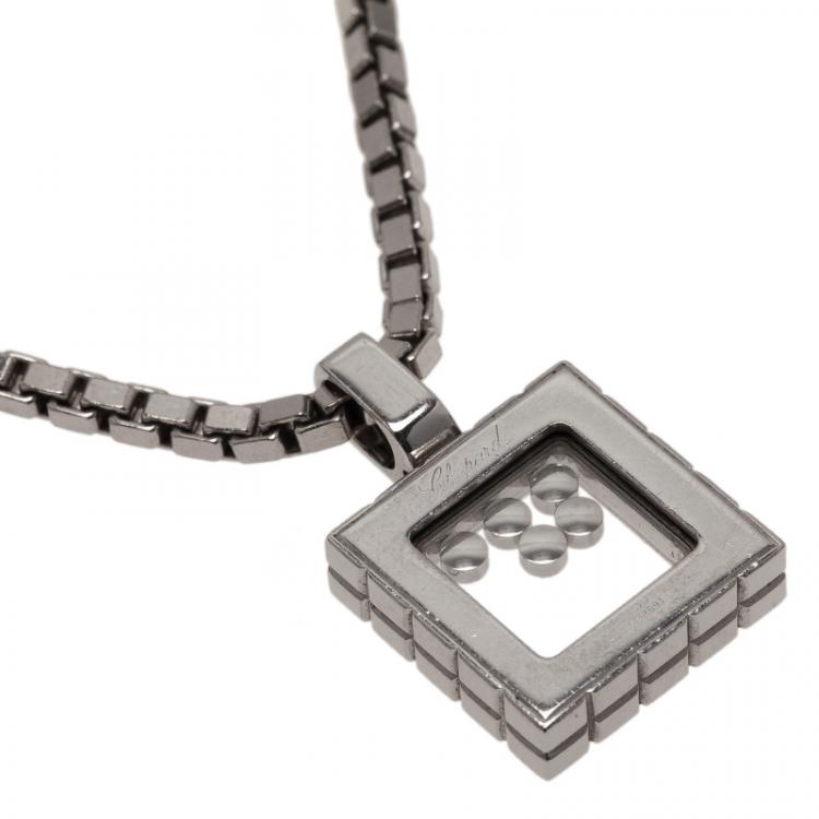 Pre Owned Chopard Ice Cube 5 Diamonds White Gold Pendant Necklace