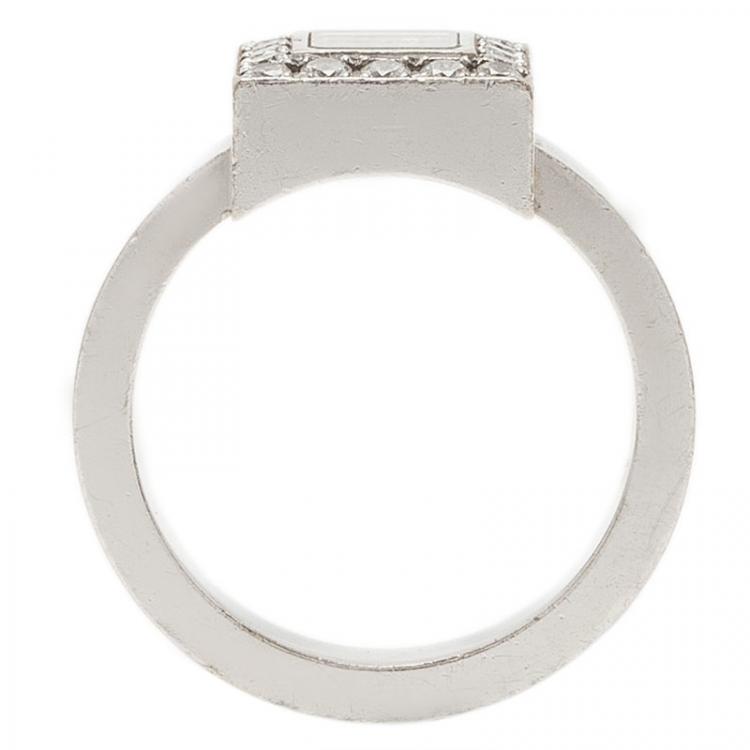 Pre Owned Chopard Happy Diamonds Icon Diamond White Gold Square Ring Size 52