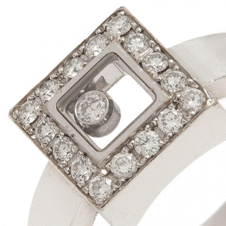 Pre Owned Chopard Happy Diamonds Icon Diamond White Gold Square Ring Size 52