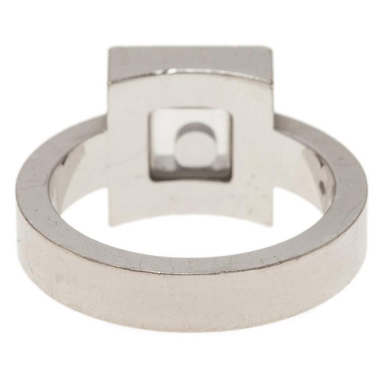 Pre Owned Chopard Happy Diamonds Icon Diamond White Gold Square Ring Size 52