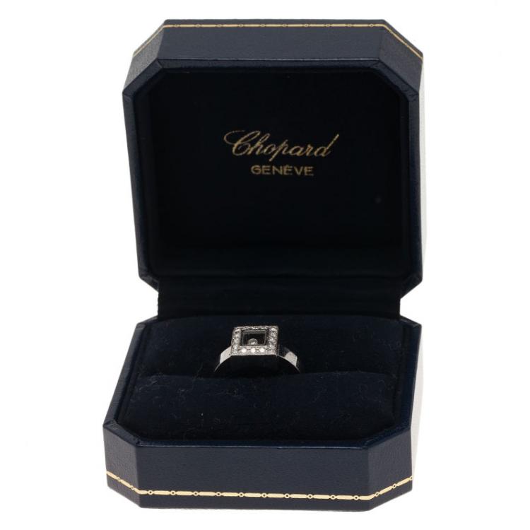 Pre Owned Chopard Happy Diamonds Icon Diamond White Gold Square Ring Size 52