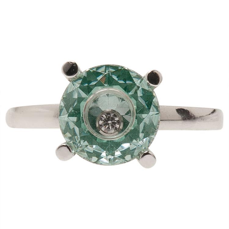 Pre Owned Chopard So Happy Diamond Diamond 18kt White Gold Ring Size 53