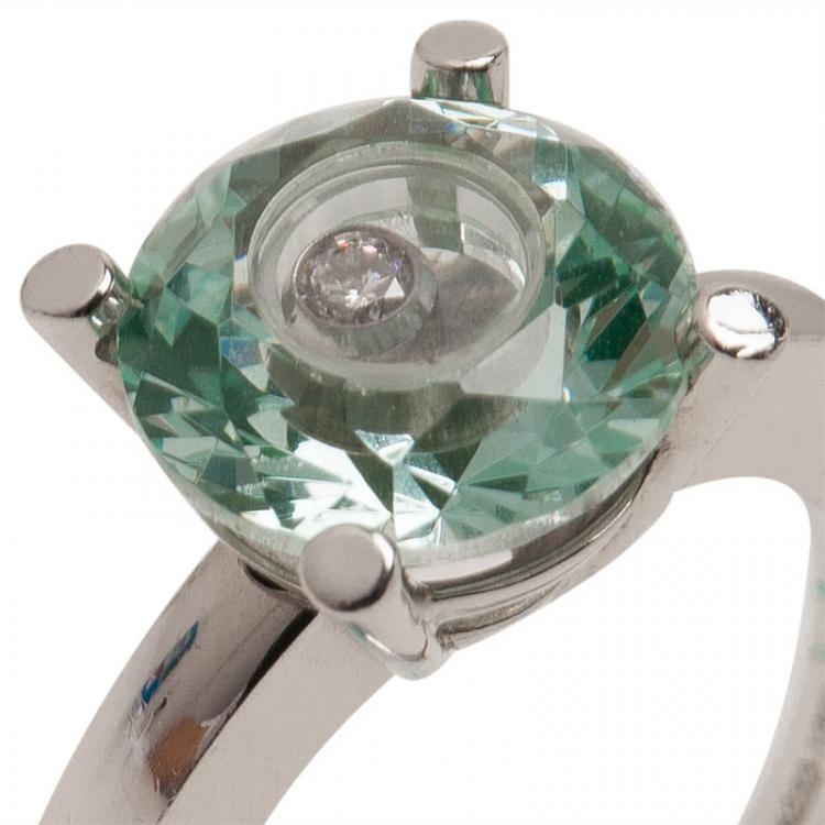 Pre Owned Chopard So Happy Diamond Diamond 18kt White Gold Ring Size 53