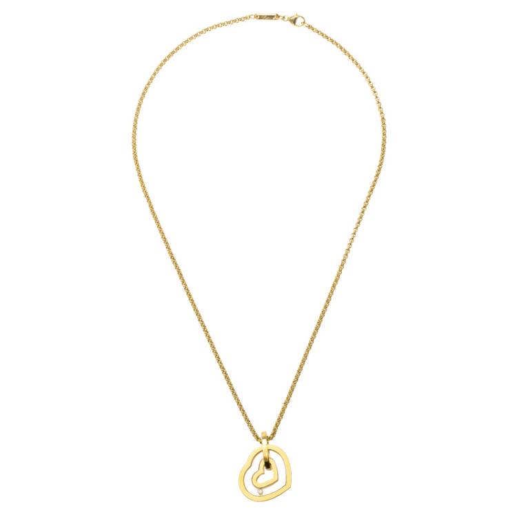 Pre Owned Chopard Happy Diamonds Diamond Yellow Gold Heart Pendant Chain Necklace