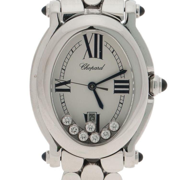 Pre Owned Chopard White Stainless Steel Diamond Happy Sport Women's Wristwatch 29MM