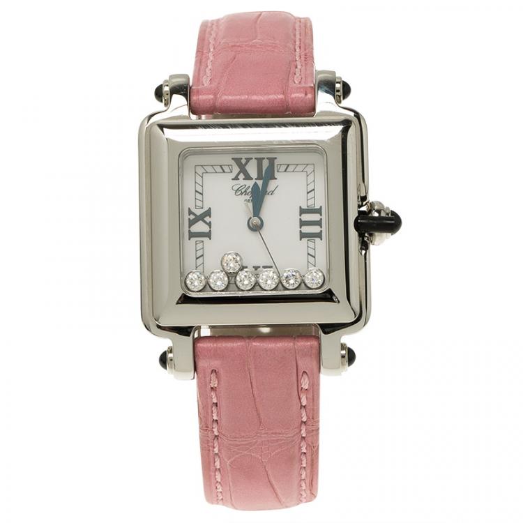 Pre Owned Chopard White Stainless Steel Happy Sport Women's Wristwatch 27MM