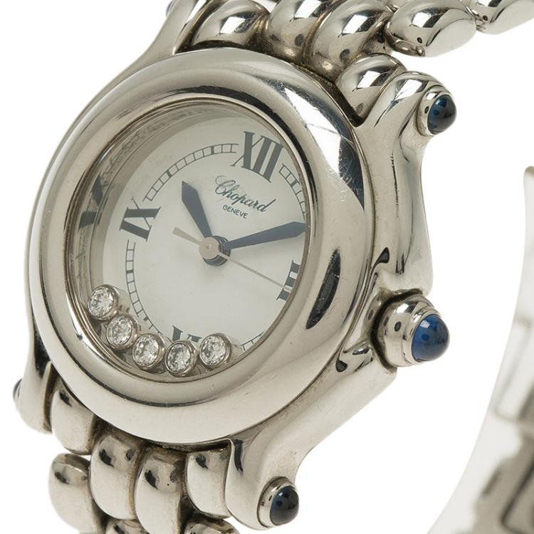 Pre Owned Chopard Mother of Pearl Stainless Steel Happy Sport Diamond Women's Wristwatch 26MM