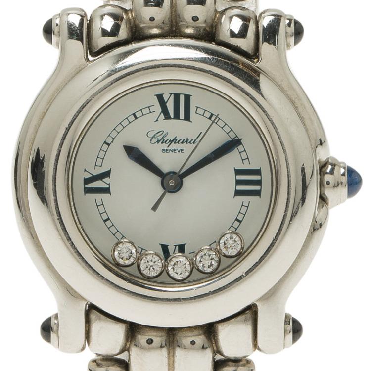 Pre Owned Chopard Mother of Pearl Stainless Steel Happy Sport Diamond Women's Wristwatch 26MM