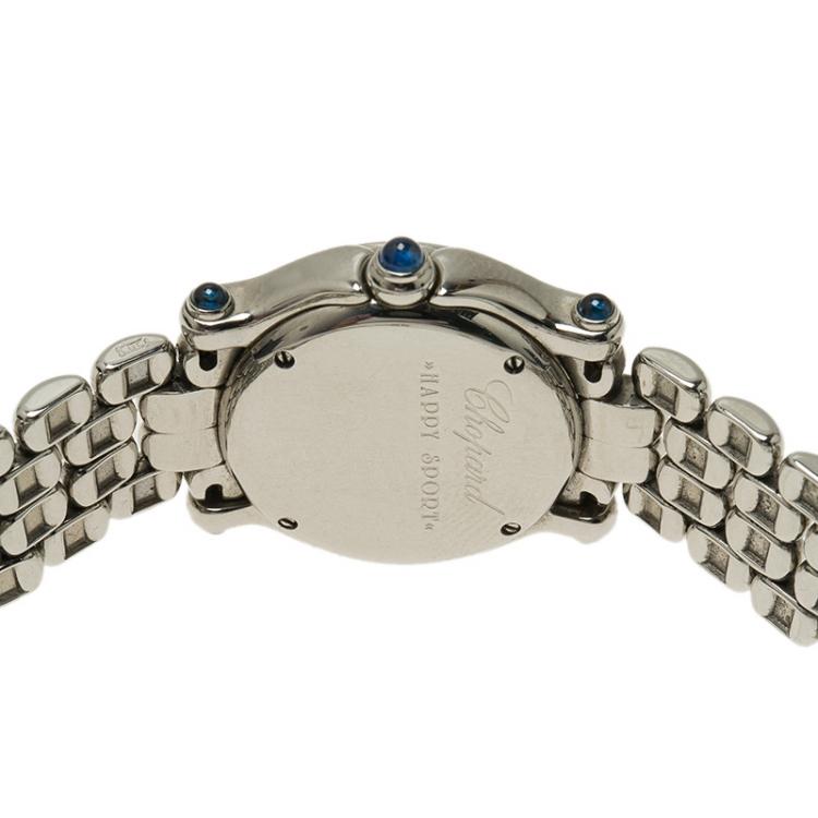 Pre Owned Chopard Mother of Pearl Stainless Steel Happy Sport Diamond Women's Wristwatch 26MM