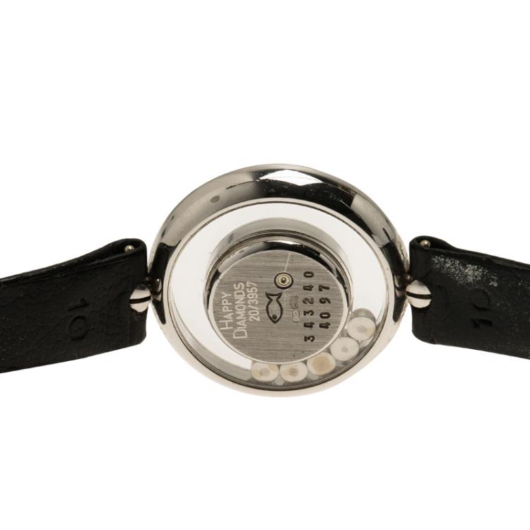 Pre Owned Chopard Silver 18K White Gold Diamond Happy Diamonds Icon Women's Wristwatch 25MM