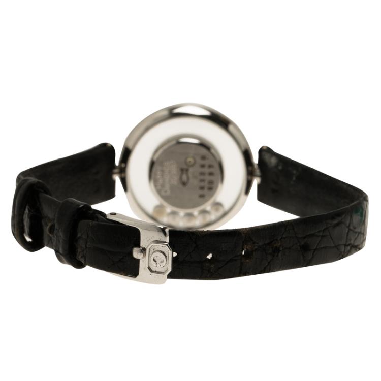 Pre Owned Chopard Silver 18K White Gold Diamond Happy Diamonds Icon Women's Wristwatch 25MM