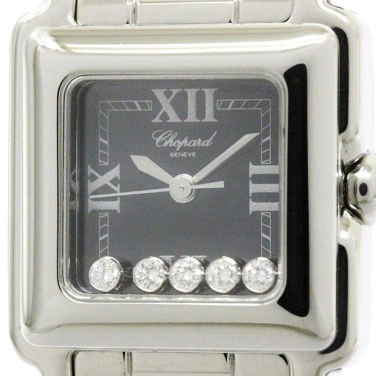 Pre Owned Chopard Black Stainless Steel Happy Sport Women's Wristwatch 23MM