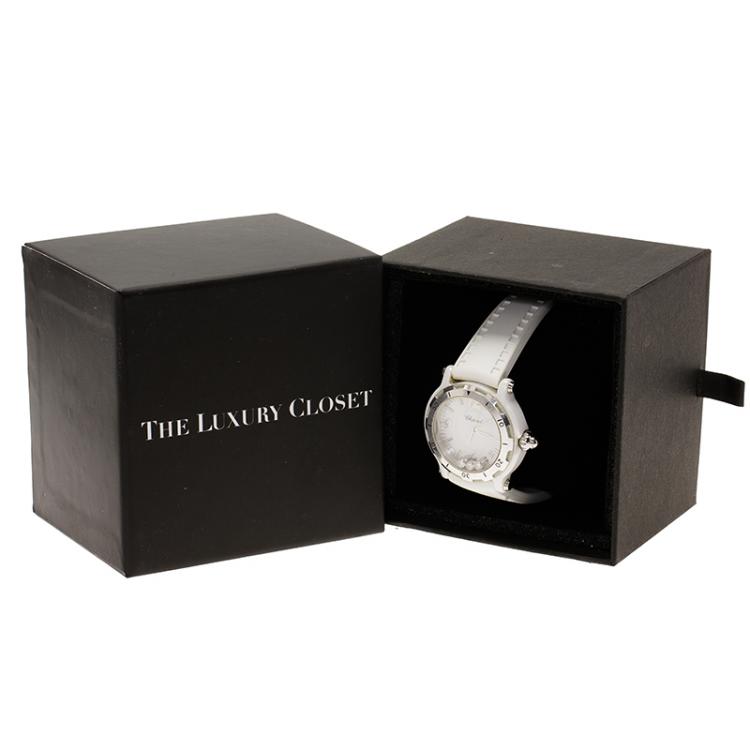 Pre Owned Chopard White Stainless Steel and Ceramic Happy Sport Limited Edition Women's Wristwatch 36MM