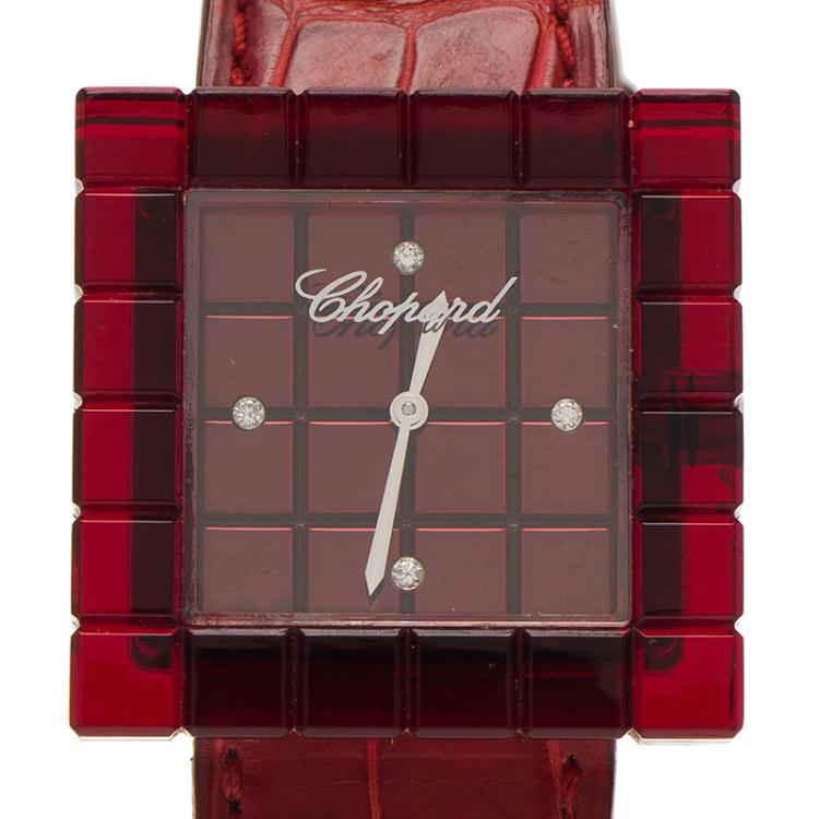 Pre Owned Chopard Red Resin & Stainlee Steel Ice Cube Be Mad Women’s Wristwatch 31MM