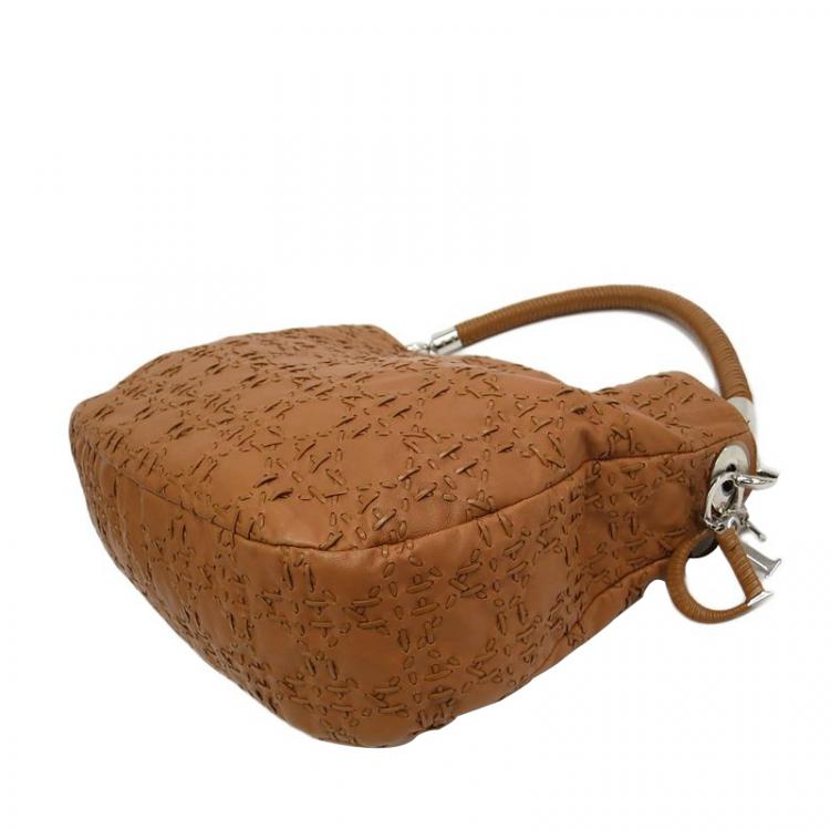 Pre Owned Dior Brown Leather Woven Charm Hobo