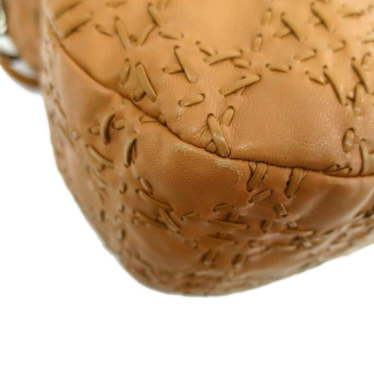 Pre Owned Dior Brown Leather Woven Charm Hobo