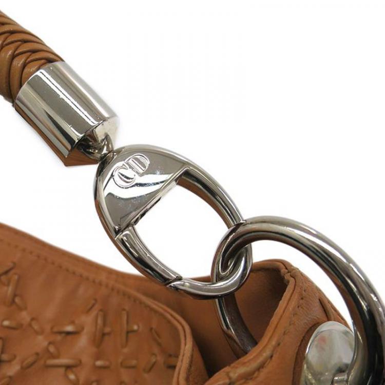 Pre Owned Dior Brown Leather Woven Charm Hobo